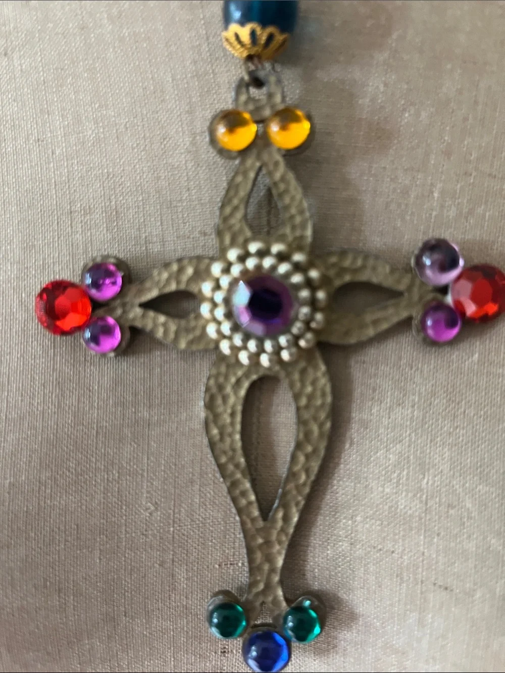 Renaissance Vintage-Style Multicolor Cross Pendant Necklace with crystals